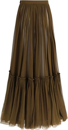 Saint Laurent tiered silk long skirt - Brown