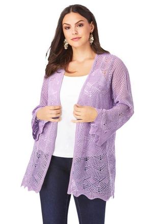 Roaman's Bell Sleeve Pointelle Cardigan in Pale Lavender at Nordstrom, Size 20