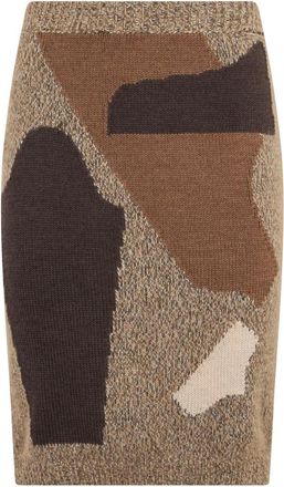 Moschino Rokken, Dames, Bruin, S, Katoen, Fitted Geometric Dress