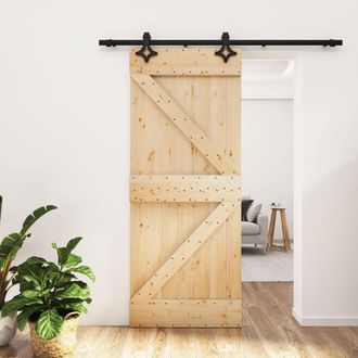 Berkfield Home Sliding Door with Hardware Set 85x210 cm Solid Wood Pine in Brown
