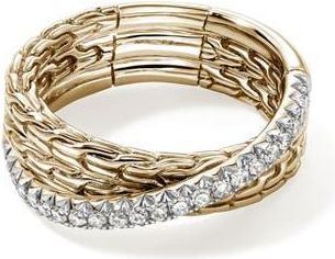 John Hardy JH Essential Pavé Crossover Ring, Gold, Diamonds at Nordstrom, Size 7