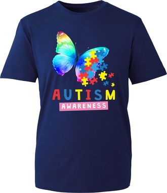 Generic Autism Awareness Tshirt Butterfly Puzzle Aesthetic Awareness Health Awareness Unisex Gift Tee Top (Navy, 3XL)