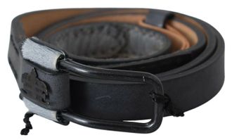 Ermanno Scervino Black Leather Fringes Logo Buckle Womens Belt
