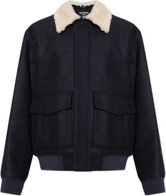 Balmain Wollen Jas Met Afneembare Kraag - Heren - Bomber jackets - Blauw - 2XL - Wol - Jassen
