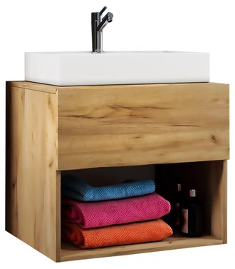 ebuy24 Ebuy24 - Vcm 2 Piezas Lavabo Lavabo Ancho 60 Cm Juego De Muebles De Ba&ntilde;o Gabinete De Ba&ntilde;o Cer&aacute;mica Lendas Ll (roble De Miel)