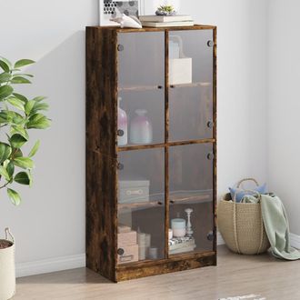 vidaXL Vidaxl - Aparador Alto Con Puertas Madera Roble Ahumado 68x37x142 Cm