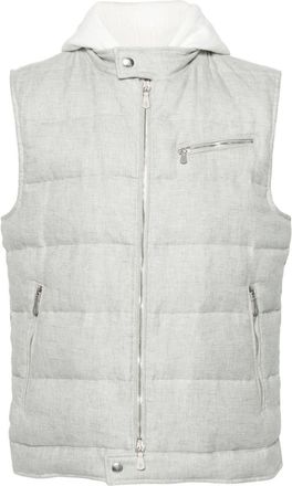 Eleventy layered-detail padded gilet - men - Wool/Linen/Flax/Silk/Cotton/Polyamide/Feather Down - 56 - Grey