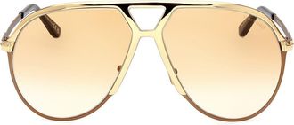 Tom Ford Xavier 64mm Gradient Oversize Pilot Sunglasses in Shiny Deep Gold /Gradient Brown at Nordstrom Rack