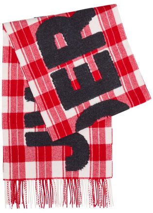 J.W.Anderson Logo Checked Wool-blend Scarf - Red - One Size