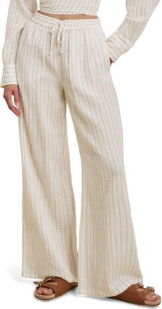 Favorite Daughter The Slip It On Wide Leg Pants in Light Khaki Stripe at Nordstrom, Size X-Large
