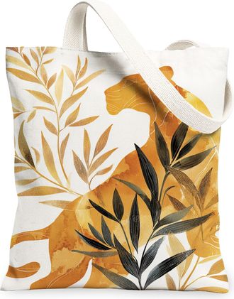Generic Artistic Animal Canvas Tote Bags, Vintage Floral Plant Pattern Reusable Grocery Bags, Lightweight Washable Shoulder Strap C, White, 13x15 Inch