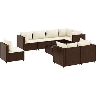 vidaXL Set Muebles De Jard&iacute;n 9 Piezas Y Cojines Rat&aacute;n Sint&eacute;tico Marr&oacute;n Vidaxl