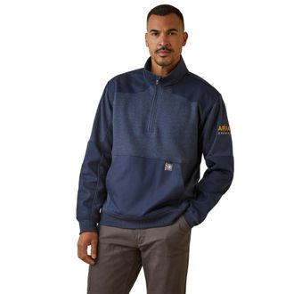 Ariat Mens Rebar Workman Duracanvas 1/4 Zip Sweatshirt Long Sleeve in Navy Heather Navy, Size X-Small, by Ariat