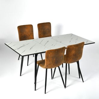 Urban Meuble Juego de mesa extensible efecto m&aacute;rmol blanco 120-160cm y 4 sillas
