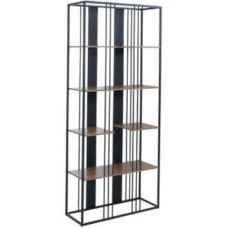 Hhg Estanter&iacute;a Hhg-626, Librer&iacute;a Alta, Metal Industrial Melamina Con Certificaci&oacute;n Mvg 180 X 80 X 31 Cm, Negro, Marr&oacute;n