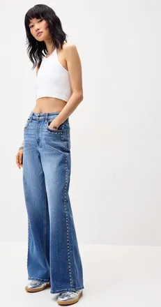 Twik Womens High-rise wide-leg studded jean