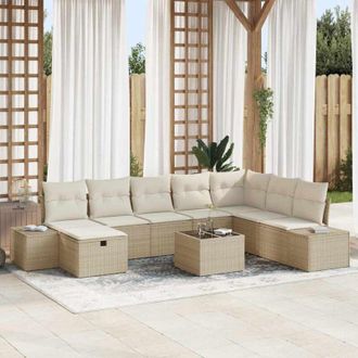 vidaXL Vidaxl - Conjunto De Sof&aacute; De Jard&iacute;n Con Coj&iacute;n 9 Pcs Beige Polirat&aacute;n