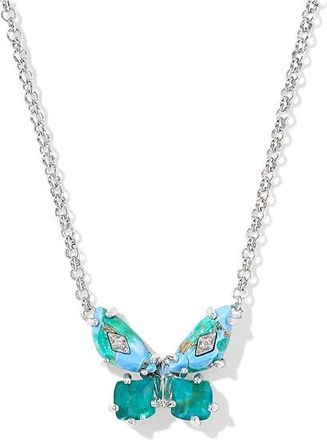 Kendra Scott Bianca Butterfly Short Pendant Womens Necklace Womens Necklace Silver Bright Aqua Mix, Brass/Cubic Zirconia/Gold-Plated