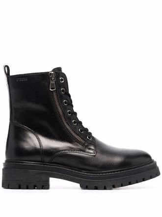 Geox chunky lace-up boots - women - Leather/Rubber/Fabric/Artificial Leather - 41 - Black