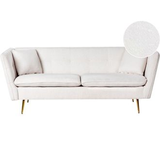Beliani Beliani - Sof&aacute; De Boucl&eacute; De 3 Plazas Con Capiton&eacute; Y Patas Doradas Con 2 Cojines Blanco Crema Frederica