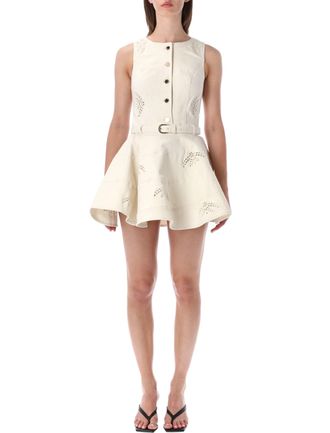 Self Portrait Cream Cream Denim Broderie Mini Dress