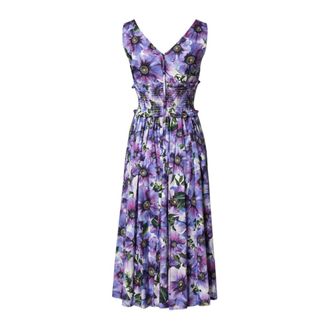 Dolce & Gabbana Anemoon Print Geplooide Midi Jurk - Dames - Jurken - Paars - Maat: 2XS Katoen