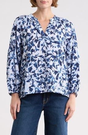 Caslon Long Sleeve Printed Popover Top in Navy- White Brushed Blooms at Nordstrom Rack, Size X-Small