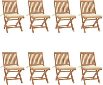 vidaXL Vidaxl - Sillas De Jard&iacute;n Plegables 8 Uds Madera Maciza Teca Con Cojines