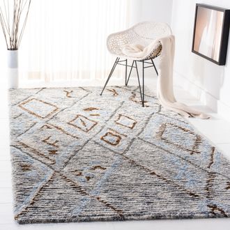 Safavieh Casablanca Shag Hand Made Area Rug, Grey / Blue Bohemian Style Non-Shedding