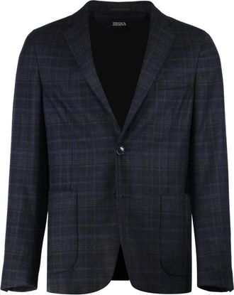 Ermenegildo Zegna Wollen Jas met Revers en Zakken - Heren - Blazers - Blauw - XL - Wol - Jassen