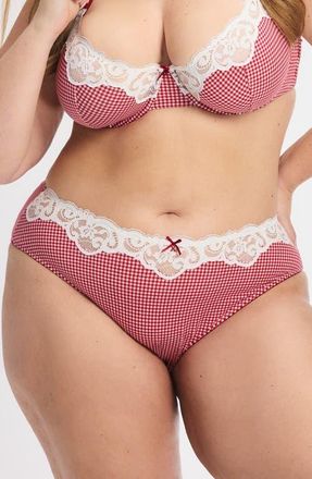 Savage x Fenty Swirly Girly Hipster Briefs in Dapper Red Check Effect Print at Nordstrom, Size X-Large
