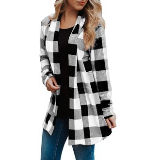 Generic Lightning Deals of The Day, Ladies Cardigans Blouses for Women UK Sweatshirts Womens Plaid Long Sleeve Front Cardigan Printed Top Lightweight Jacket L