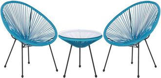 Beliani Conjunto De Balc&oacute;n 2 Plazas De Rat&aacute;n Sint&eacute;tico Azul Resistente A La Intemperie Sala De Estar Jard&iacute;n Bistr&oacute; Moderno Acapulco