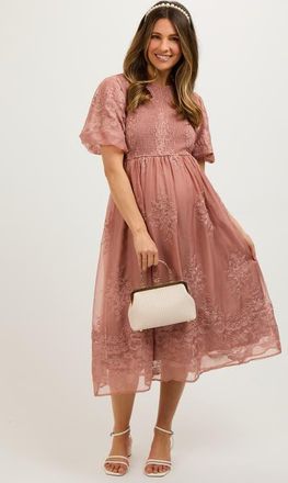 Pinkblush Floral Lace Smocked Midi Dress in Mauve at Nordstrom, Size X-Large