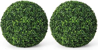 Costway 2 pcs Pianta Artificiale Alta con Palline di Bosso 48 cm, Sfere Decorative a Prova di Raggi uv, Decorazione per Interni ed Esterni - Costway