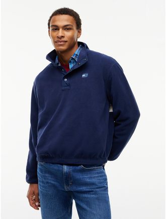 Tommy Hilfiger Mens Back Flag Logo Polar Fleece Sweatshirt - Carbon Navy - 3XL