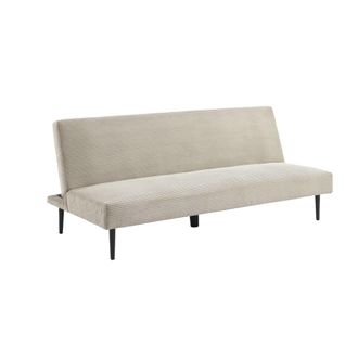 Sweeek Sof&aacute;-cama en terciopelo de pana fina, 3 plazas, gris beige