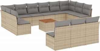 vidaXL Set Sof&aacute;s De Jard&iacute;n 14 Pzas Con Cojines Rat&aacute;n Sint&eacute;tico Beige Vidaxl