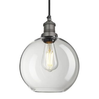 Industville Brooklyn Glass Globe Pendant - 9 Inch - Clear in Grey | Size: 9 inches