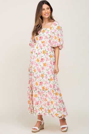 Pinkblush Floral Puff Sleeve Maxi Dress in White at Nordstrom, Size Medium