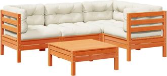 vidaXL Set De Sof&aacute;s Jard&iacute;n 5 Pzas Con Cojines Madera Pino Marr&oacute;n Cera Vidaxl