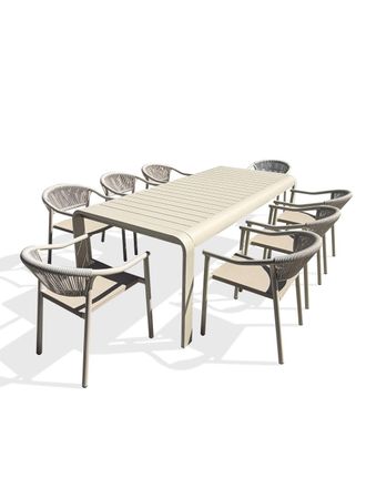 DCB Garden Conjunto de comedor de jard&iacute;n para 8 personas de aluminio beige