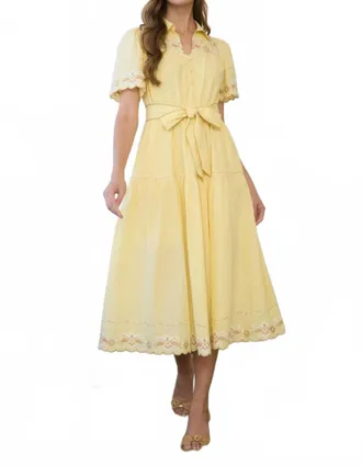 ZOE AND CLAIRE Embroidered Short Sleeves Dress In Yellow
