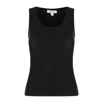 Alaia Sheer Wool Tank Top - female - Ala&iuml;a - Sleeveless Tops - Black - XS - Tops