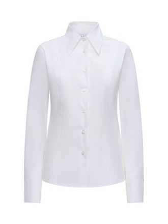C&acirc;llas Milano Ripley Button Front Fitted Shirt in White at Nordstrom, Size 12