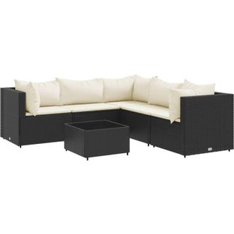 vidaXL Set Muebles De Jard&iacute;n 6 Piezas Y Cojines Rat&aacute;n Sint&eacute;tico Negro Vidaxl