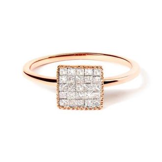 House of Brilliance 10K Rose Gold 1/3 Cttw Invisible Set Princess Diamond Composite Square Ring in Pink at Nordstrom, Size 5
