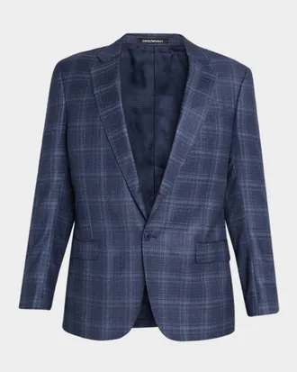 Emporio Armani Men & apos;s Wool and Viscose Tonal Plaid Sport Coat
