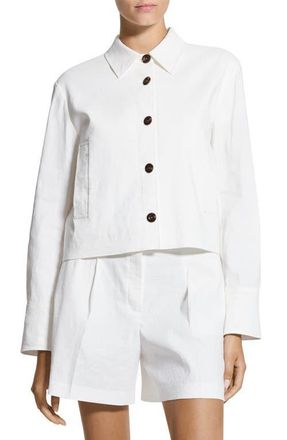 Theory Linen Blend Crop Shirt Jacket in White at Nordstrom, Size X-Large