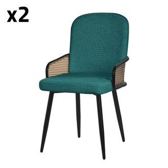 ML Design Set de 2 Sillas de comedor turquesa oscuro con reposabrazos de rat&aacute;n
